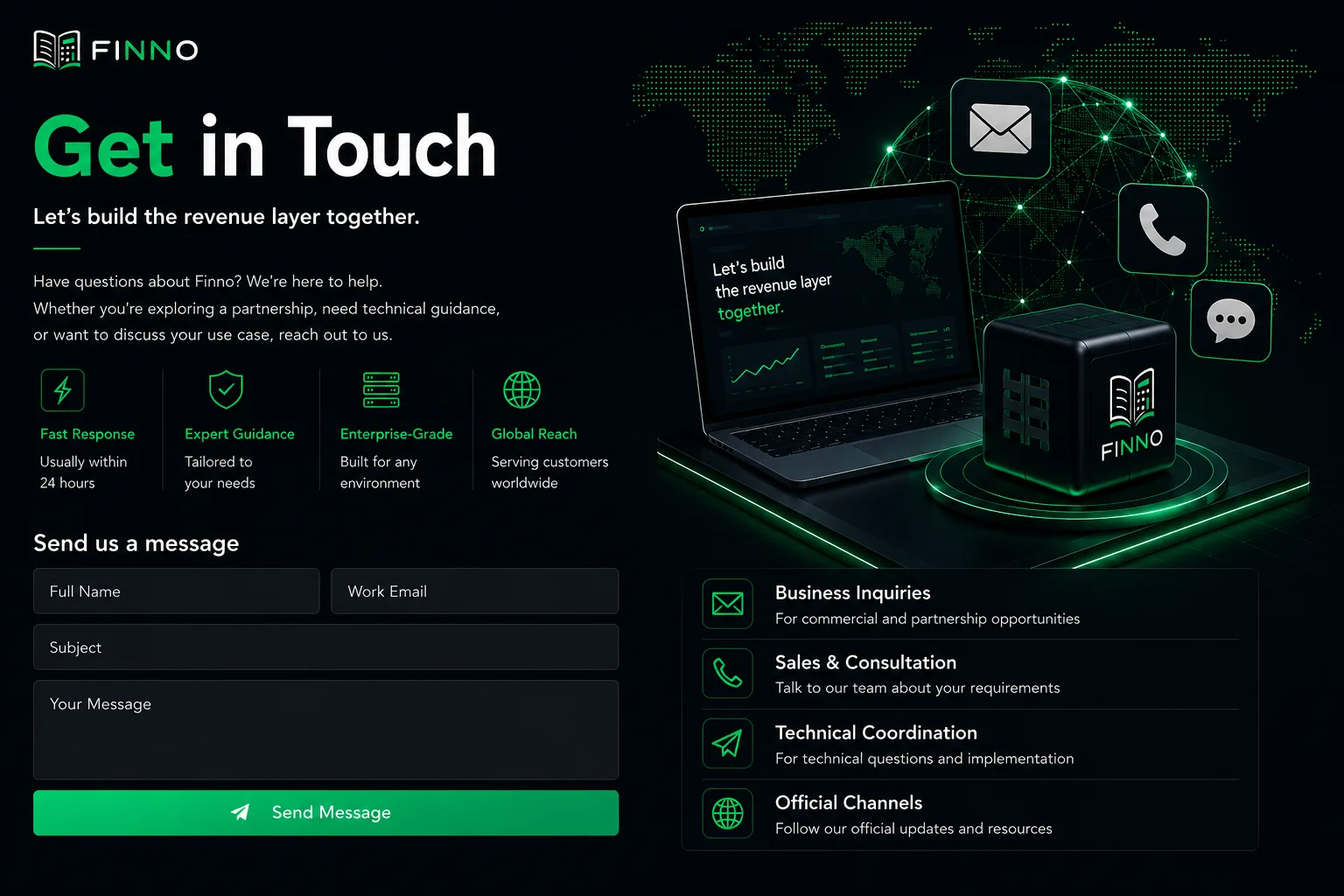 Contact Finno — demos, enterprise licensing, and partnership inquiries